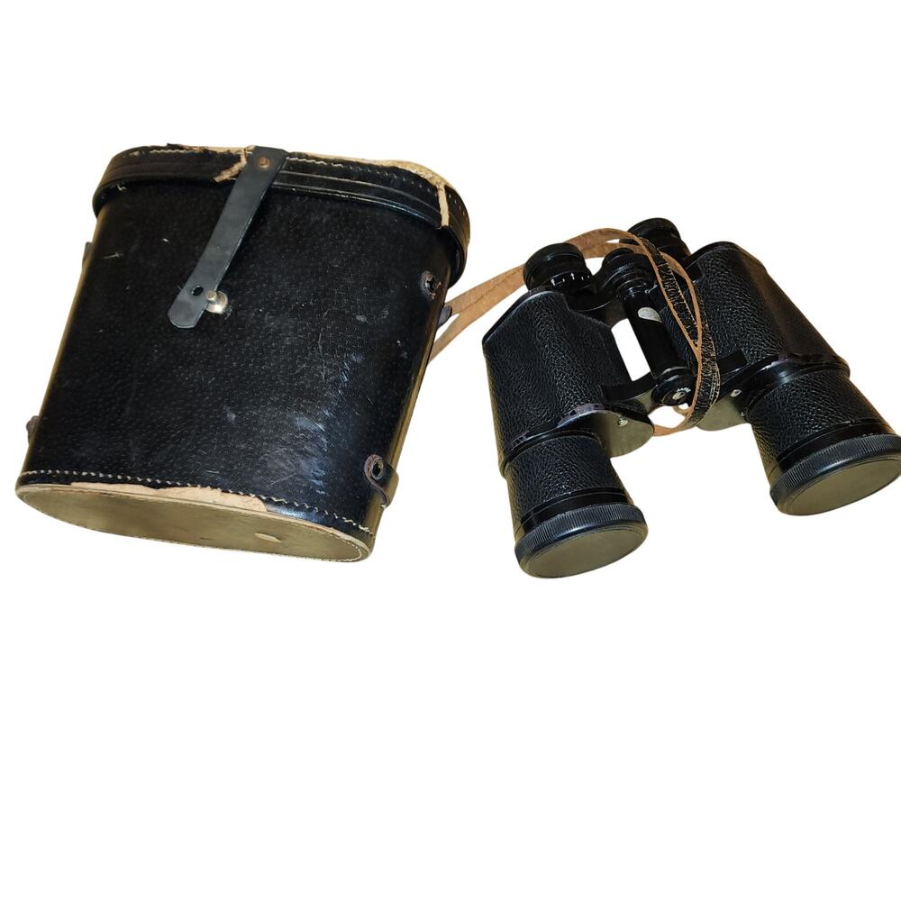 VINTAGE BELMONT COATED OPT FIELD 8 X 50 BINOCULARS WITH LEATHER CASE
